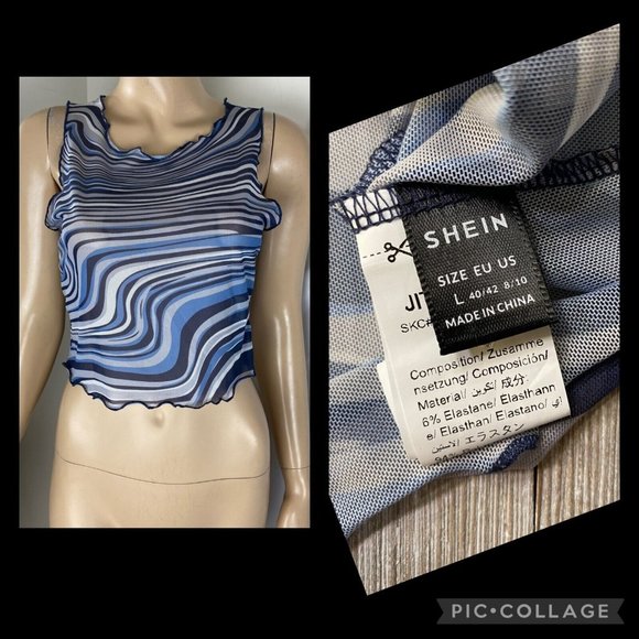 Shein Tank Top Women's Size L US 8 / 10 Marble Print Mesh Cropped Festival Club - Picture 12 of 12